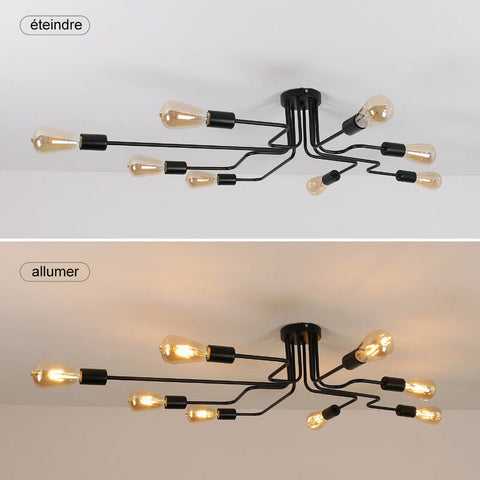 Lámpara de techo industrial negra, lámpara de techo E27, lámpara de metal, lámpara de techo vintage, iluminación para sala de estar, dormitorio, cocina, loft, bar, cafetería, 8 lámparas