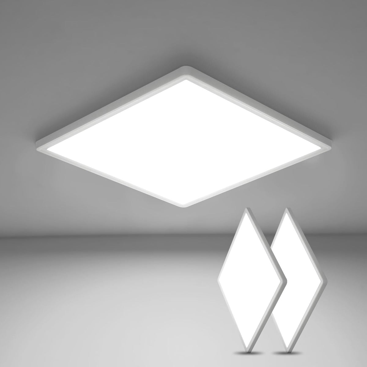 2PCS ultradünne LED-Deckenleuchte, weißes Quadrat*30CM, 24W 6500K kaltweißes Licht, für Schlafzimmer Badezimmer