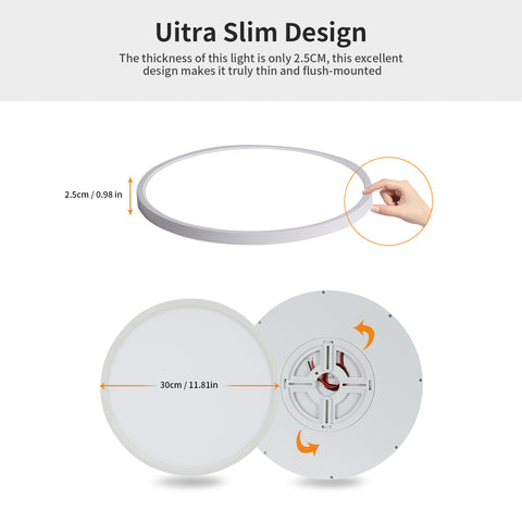 2 Stück ultradünne LED-Deckenleuchte, weiß, rund, 40 cm, 36 W, 6500 K, kaltweißes Licht, PVC
