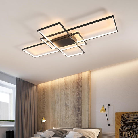 Lámpara de techo LED regulable moderna, lámpara de techo rectangular regulable 3000K-6000K para sala de estar, dormitorio, comedor, oficina, color negro