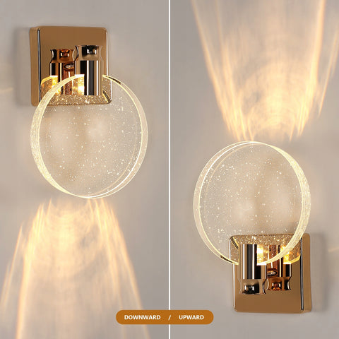 Nowoczesny kinkiet LED, złoty, akrylowy, trójkolorowe światło 3W, śr.16*wys.21cm
