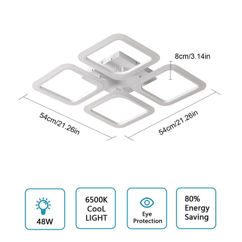 LED-Deckenleuchte, quadratisch, weiß * 4 Köpfe, Acryl, 46 W, 6500 K, kaltweißes Licht, für Wohnzimmer, Schlafzimmer