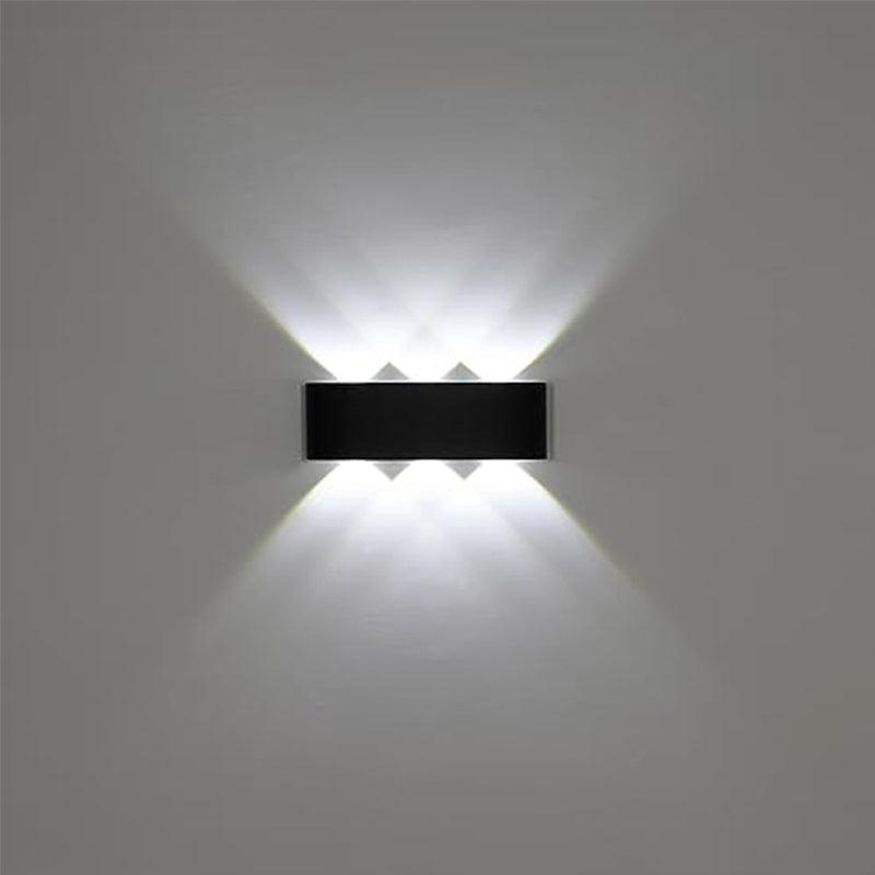 Moderne schwarze Außenwandleuchte, 17 x 8 x 4 cm, 6 nach oben und unten gerichtete Lichtköpfe, 6000 K weißes Licht, 18 W, 220 V