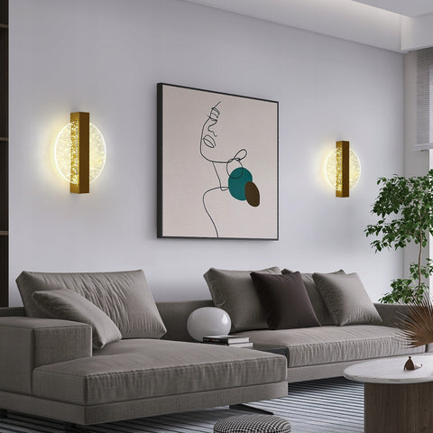 Applique Murale LED Moderne avec Feuille d'Or, Or Rond,en Acrylique