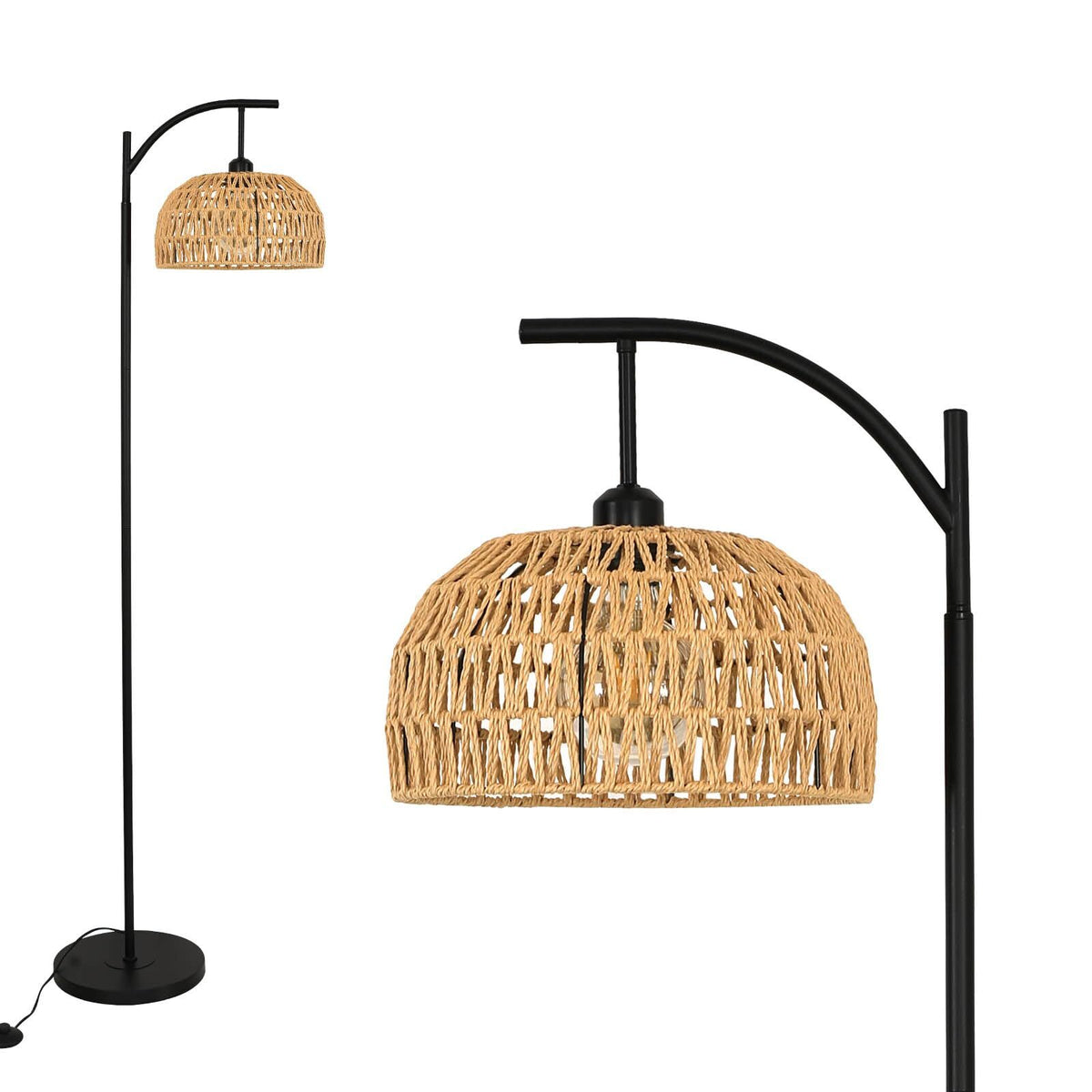 Rattan-Stehlampe, schwarz, Fußschalter*1,8 m, ohne Glühbirne, für Wohnzimmer