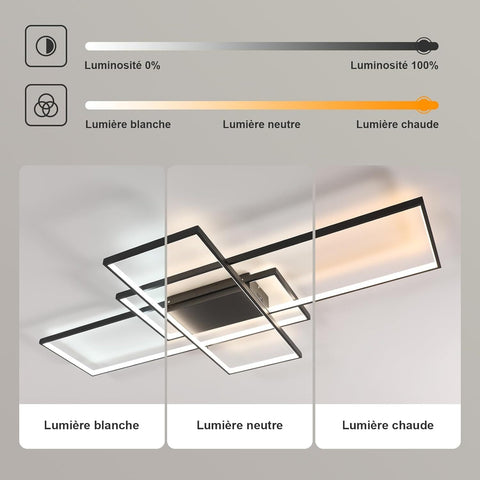 Lámpara de techo LED regulable moderna, lámpara de techo rectangular regulable 3000K-6000K para sala de estar, dormitorio, comedor, oficina, color negro