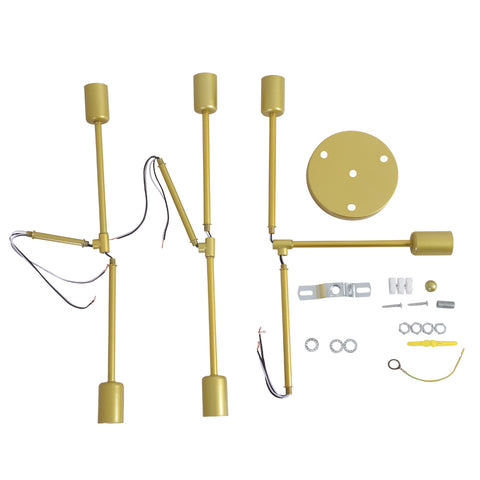 Moderne LED-plafondlamp, retro kroonluchter vintage hanglamp 6 lampen E27 voet, metalen kroonluchter verlichtingsarmatuur lamp voor woonkamer slaapkamer keuken hal zolder eetkamer bar café, goud (zonder lampen)