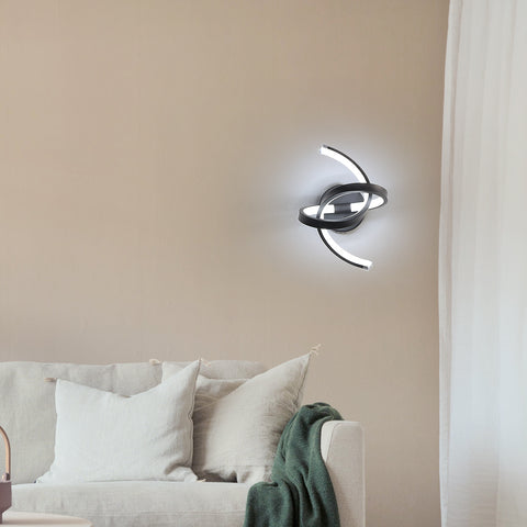 Aplique de pared interior, luces de pared LED de diseño curvo de 19 W, lámpara de pared acrílica moderna para dormitorio, sala de estar, hotel, escalera, pasillo, color negro, luz blanca fría
