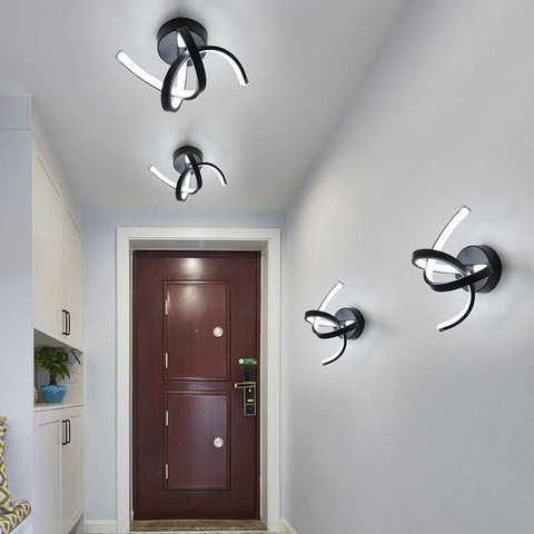 Aplique de pared interior, luces de pared LED de diseño curvo de 19 W, lámpara de pared acrílica moderna para dormitorio, sala de estar, hotel, escalera, pasillo, color negro, luz blanca fría