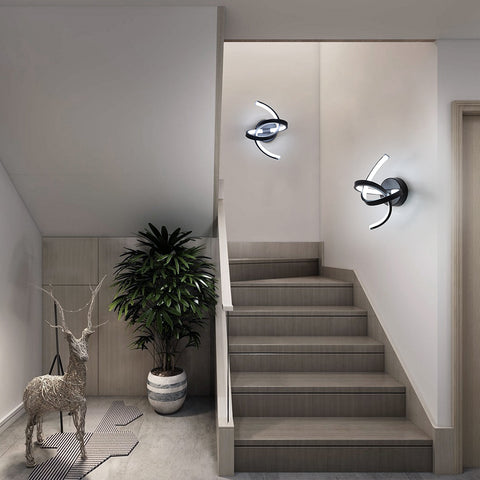 Aplique de pared interior, luces de pared LED de diseño curvo de 19 W, lámpara de pared acrílica moderna para dormitorio, sala de estar, hotel, escalera, pasillo, color negro, luz blanca fría