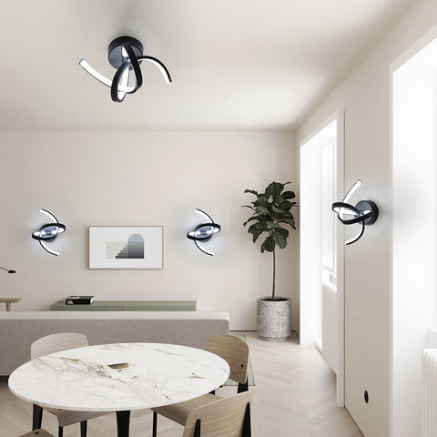 Aplique de pared interior, luces de pared LED de diseño curvo de 19 W, lámpara de pared acrílica moderna para dormitorio, sala de estar, hotel, escalera, pasillo, color negro, luz blanca fría