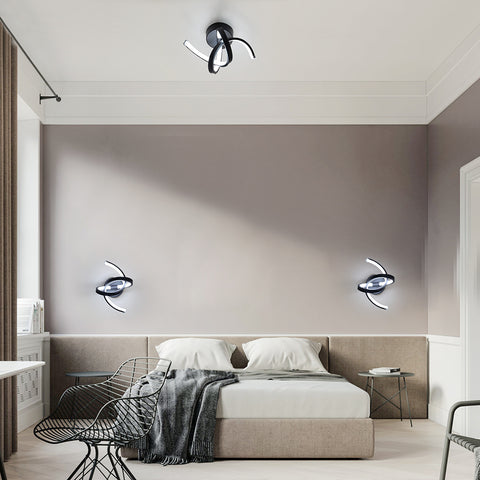Aplique de pared interior, luces de pared LED de diseño curvo de 19 W, lámpara de pared acrílica moderna para dormitorio, sala de estar, hotel, escalera, pasillo, color negro, luz blanca fría