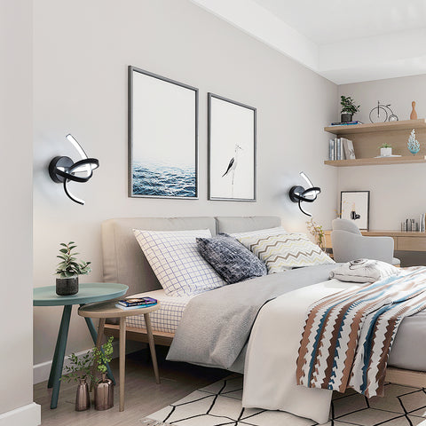 Aplique de pared interior, luces de pared LED de diseño curvo de 19 W, lámpara de pared acrílica moderna para dormitorio, sala de estar, hotel, escalera, pasillo, color negro, luz blanca fría