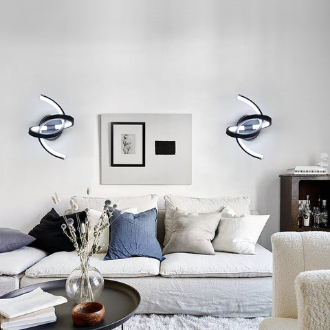 Aplique de pared interior, luces de pared LED de diseño curvo de 19 W, lámpara de pared acrílica moderna para dormitorio, sala de estar, hotel, escalera, pasillo, color negro, luz blanca fría