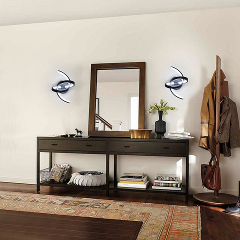 Aplique de pared interior, luces de pared LED de diseño curvo de 19 W, lámpara de pared acrílica moderna para dormitorio, sala de estar, hotel, escalera, pasillo, color negro, luz blanca fría