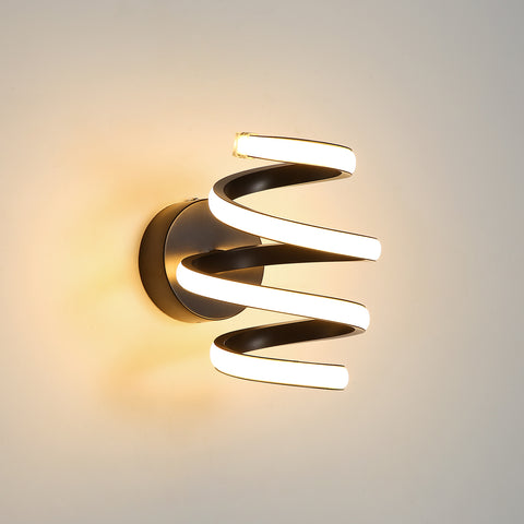 Lámpara de pared LED de 21 W, espiral negra, creatividad moderna, lámpara de pared de metal de aluminio, lámpara de pared interior de 3000 K, adecuada para dormitorio, pasillo, sala de estar, bar