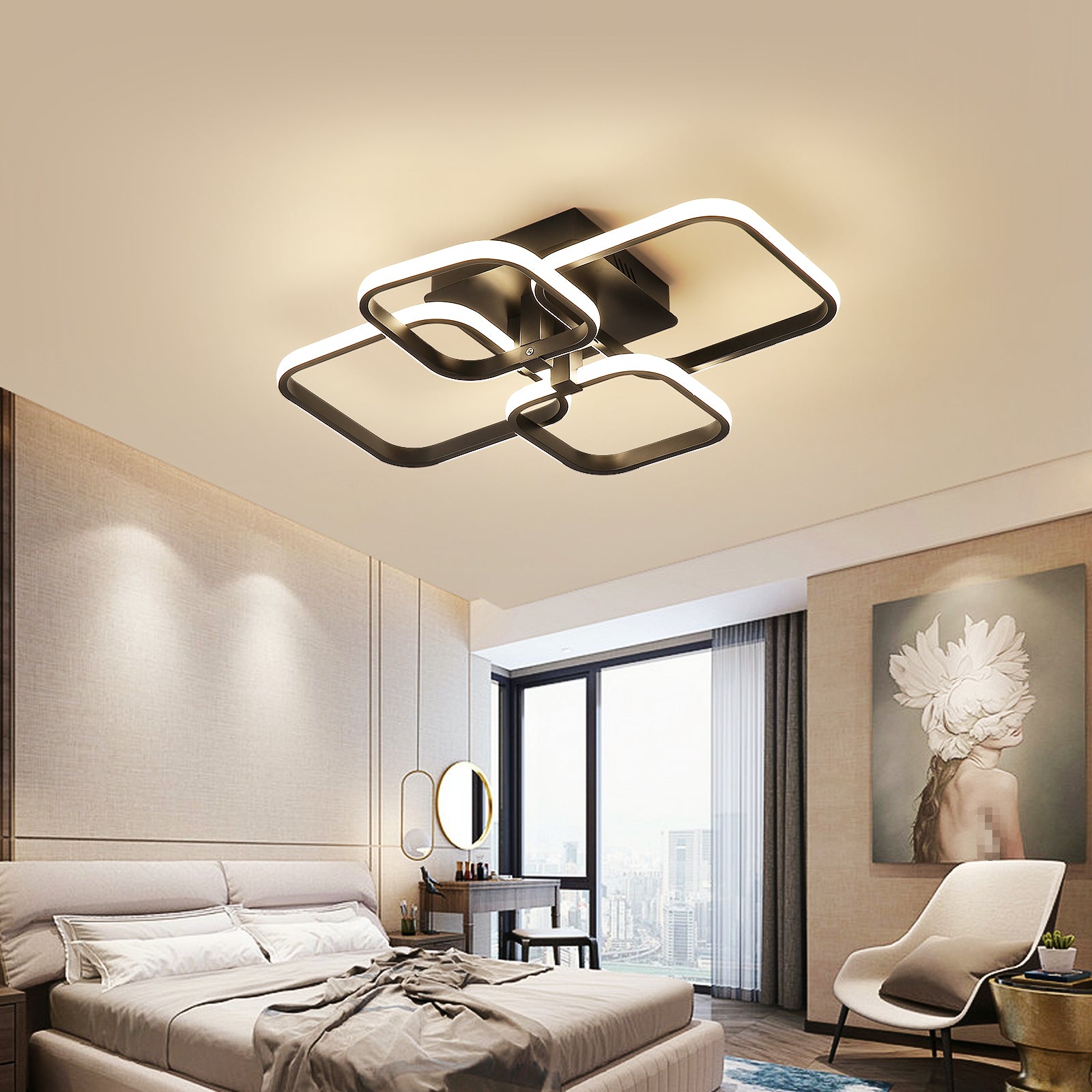 Plafonnier LED, Luminaire Plafonnier Moderne avec 4 Carrés Lustre