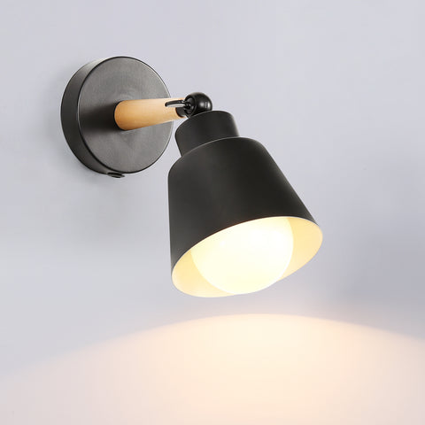 Apliques de pared interiores retro, lámpara de pared industrial vintage E27, focos de pared de madera y metal para dormitorio, balcón, pasillo, cocina, escaleras (negro)