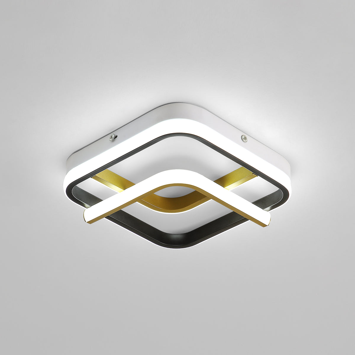 Lámpara de techo LED moderna, lámpara de techo cuadrada de 23 W, 6000 K (luz blanca fría), lámpara de techo acrílica adecuada para baño, cocina, sala de estar, dormitorio (oro negro)