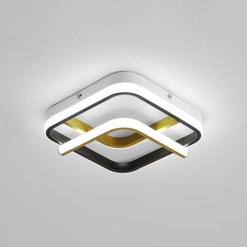 Lámpara de techo LED moderna, lámpara de techo cuadrada de 23 W, 6000 K (luz blanca fría), lámpara de techo acrílica adecuada para baño, cocina, sala de estar, dormitorio (oro negro)
