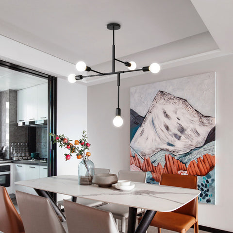Vintage industriële kroonluchter E27-basis, 5-lichts Sputnik moleculair plafondlicht, semi-inbouw geometrische metalen binnenhanglamp voor woonkamer, slaapkamer, eetkamer en keuken (zwart)