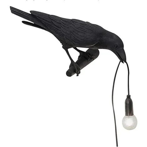 Lámpara de pared Raven, lámpara de pared gótica única con diseño de pájaros de cuervo para mesita de noche, dormitorio, sala de estar, decoración de granja (lámpara de pared negra izquierda)