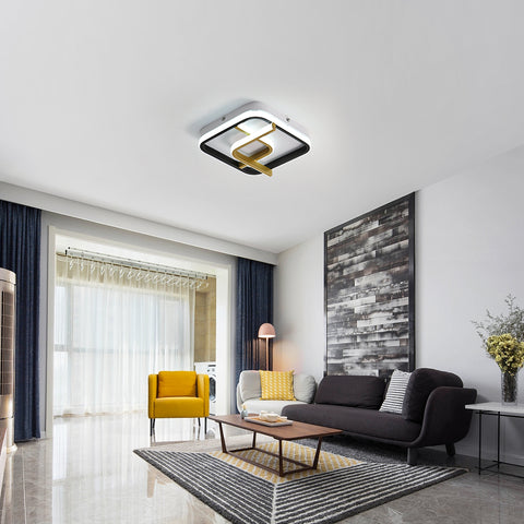 Lámpara de techo LED moderna, lámpara de techo cuadrada de 23 W, 6000 K (luz blanca fría), lámpara de techo acrílica adecuada para baño, cocina, sala de estar, dormitorio (oro negro)