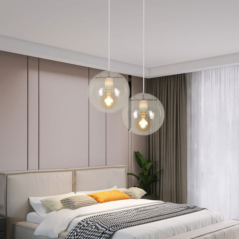 Goeco E27 Lámpara Colgante De Bola De Vidrio Lámpara Colgante De Vidrio Transparente Portalámparas Negro, Vidrio, 20cm