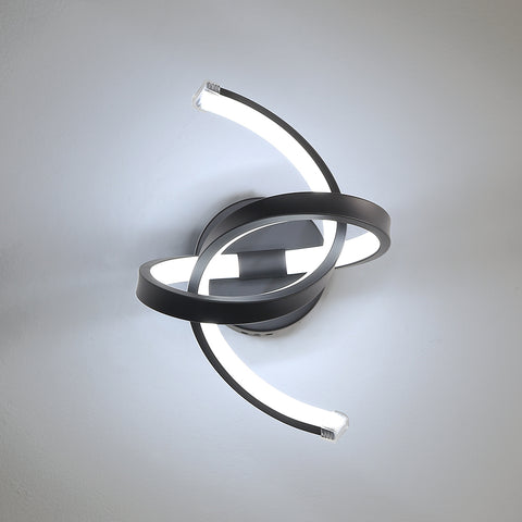 Aplique de pared interior, luces de pared LED de diseño curvo de 19 W, lámpara de pared acrílica moderna para dormitorio, sala de estar, hotel, escalera, pasillo, color negro, luz blanca fría