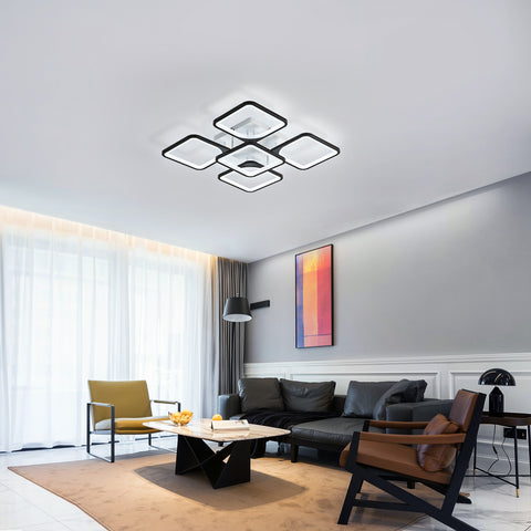 Lámpara de techo LED moderna, lámpara de techo acrílica de 4 + 1 luces, iluminación de techo cuadrada negra 64W 220V, lámpara de techo de luz blanca fría 6500K para sala de estar, dormitorio, estudio (no regulable)