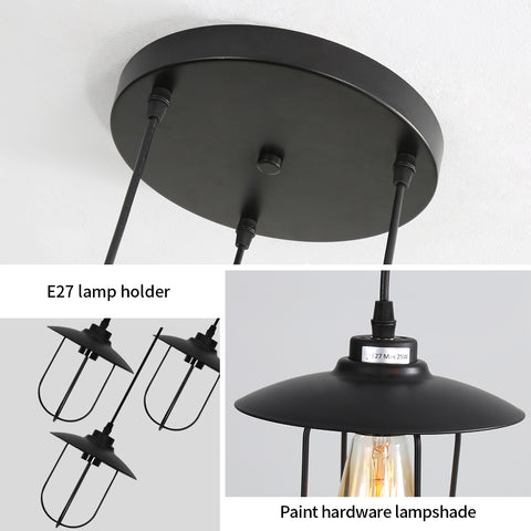 Lámpara de araña industrial, lámpara colgante vintage de 3 llamas con diseño industrial, lámpara colgante retro con 3 jaulas de metal, color: negro, casquillo: E27, 3 luces