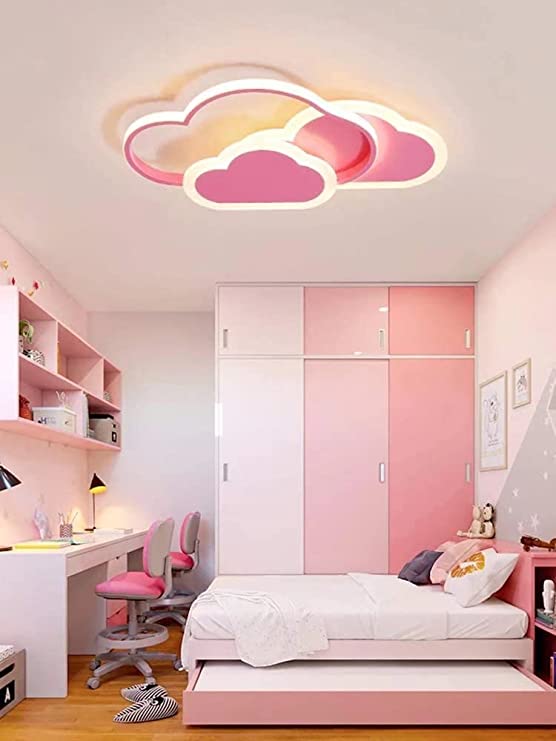 LED-Deckenleuchte, kreative Wolken-Deckenlampe, 32 W, 2700 lm, 42 cm, mit dimmbarer Fernbedienung 3000 K, moderne rosa Deckenleuchten, Wandleuchte für Wohnzimmer, Flur und Kinderzimmer