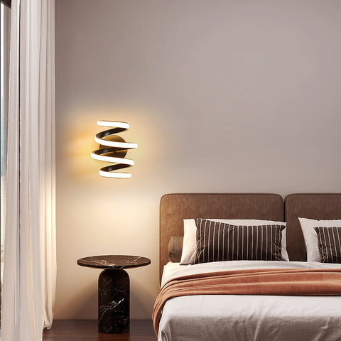 Lámpara de pared LED de 21 W, espiral negra, creatividad moderna, lámpara de pared de metal de aluminio, lámpara de pared interior de 3000 K, adecuada para dormitorio, pasillo, sala de estar, bar