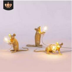 Lámpara de ratón, lámpara de mesa de resina creativa, lámpara de mesa de dormitorio, lámpara de noche, es la luz perfecta para el hogar y cualquier lugar que desee: pie dorado