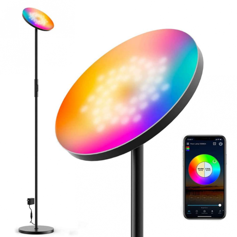 Możliwość przyciemniania Lampa podłogowa LED 24 W/2000 lm Lampa stojąca WiFi RGB Lampa narożna Lampa Pilot aplikacji Sterowanie Lampy podłogowe do salonu, sypialni, biura, Kompatybilna z inteligentnymi urządzeniami domowymi