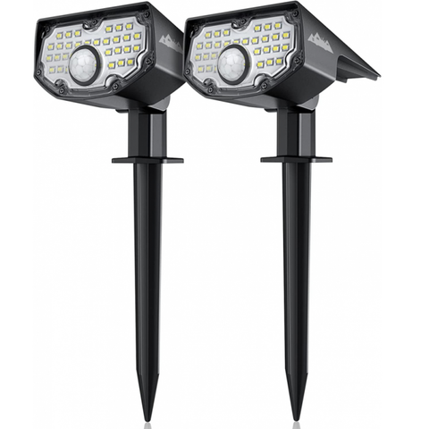 2 szt. Zewnętrzna lampa solarna, słoneczna lampa ogrodowa z czujnikiem ruchu, 30 diod LED chłodna biel 6100-6800 K 650 lm Zewnętrzny reflektor solarny IP67 Wodoodporne oświetlenie 3 tryby, na dziedziniec, podjazd, ścieżkę