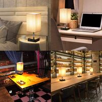 Lámpara de noche táctil regulable 2 USB con bombilla E27 Lámpara de mesa con pantalla de tela beige para mesita de noche, bar, dormitorio, sala de estar, hotel, cafetería, habitación infantil, sala de estar, oficina (sin bombilla)