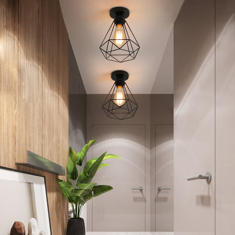 Industriële metalen plafondlamp, zwarte hanglamp vintage stijl retro diamanten kooi ontwerp voor woonkamer slaapkamer eetkamer (geen lamp)