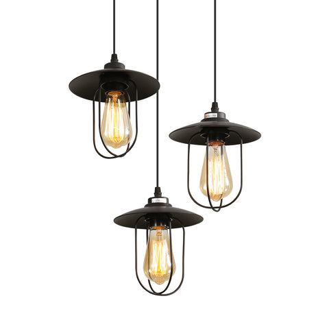 Lámpara de araña industrial, lámpara colgante vintage de 3 llamas con diseño industrial, lámpara colgante retro con 3 jaulas de metal, color: negro, casquillo: E27, 3 luces