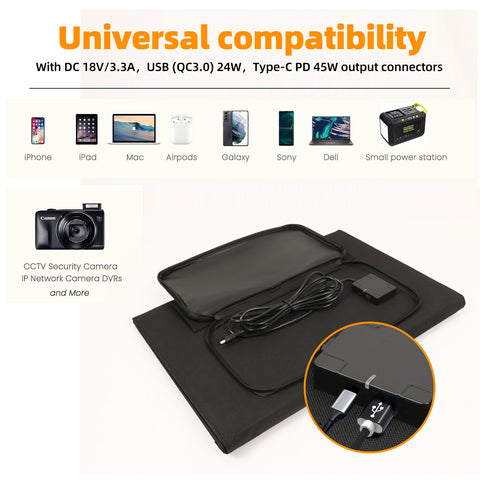 Panel Solar Plegable Impermeable, Observante y Eficiente, Células Solares para Acampar al Aire Libre, Cargador de Bolsa, 60W