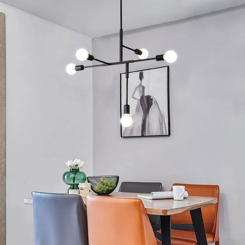 Vintage industriële kroonluchter E27-basis, 5-lichts Sputnik moleculair plafondlicht, semi-inbouw geometrische metalen binnenhanglamp voor woonkamer, slaapkamer, eetkamer en keuken (zwart)