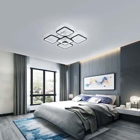 Lámpara de techo LED moderna, lámpara de techo acrílica de 4 + 1 luces, iluminación de techo cuadrada negra 64W 220V, lámpara de techo de luz blanca fría 6500K para sala de estar, dormitorio, estudio (no regulable)