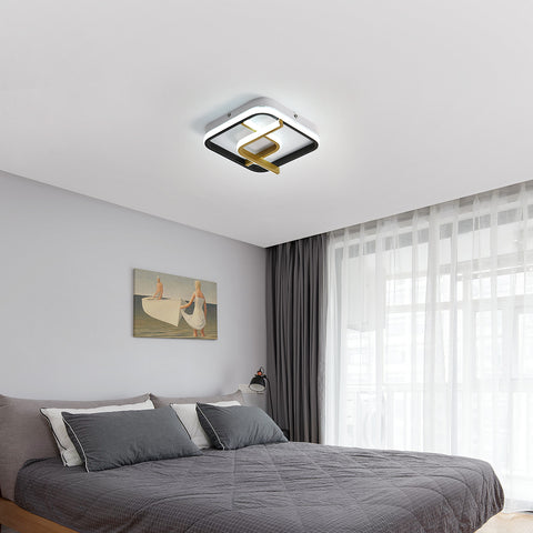 Lámpara de techo LED moderna, lámpara de techo cuadrada de 23 W, 6000 K (luz blanca fría), lámpara de techo acrílica adecuada para baño, cocina, sala de estar, dormitorio (oro negro)