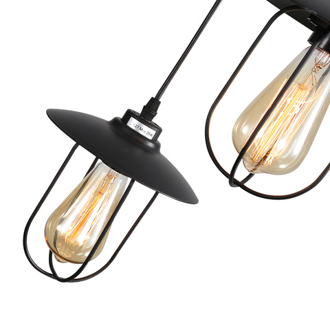 Lámpara de araña industrial, lámpara colgante vintage de 3 llamas con diseño industrial, lámpara colgante retro con 3 jaulas de metal, color: negro, casquillo: E27, 3 luces