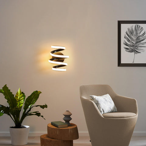 Lámpara de pared LED de 21 W, espiral negra, creatividad moderna, lámpara de pared de metal de aluminio, lámpara de pared interior de 3000 K, adecuada para dormitorio, pasillo, sala de estar, bar