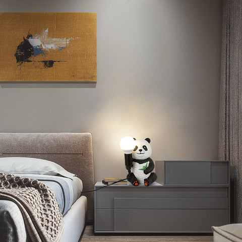 Lámparas de mesa de diseño de panda de resina, luz nocturna creativa moderna con cable enchufable, lámpara de escritorio LED de animales