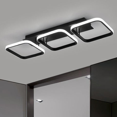 Lámpara de techo LED de 40 W, lámpara de techo geométrica simple, lámpara de techo de metal cuadrada creativa, adecuada para sala de estar, dormitorio, comedor, luz blanca fría de 6000 K (negro)