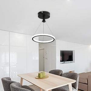 Lámpara Colgante De Anillo Led Moderna Lámpara Colgante De Mesa De Comedor Led Moderna De 32 W Lámpara Led De Acrílico, Lámpara De Techo Led De 220 V, 22 Cm Para Sala De Estar, Comedor, Pasillo, Cafetería, Barra De Bar, Negro