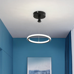 Lámpara Colgante De Anillo Led Moderna Lámpara Colgante De Mesa De Comedor Led Moderna De 32 W Lámpara Led De Acrílico, Lámpara De Techo Led De 220 V, 22 Cm Para Sala De Estar, Comedor, Pasillo, Cafetería, Barra De Bar, Negro