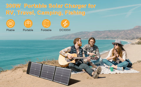 Panel solar MonocBN plegable y eficiente de 75W, bolsa plegable de viaje con cargador para exteriores con 3 paneles solares DC/USB/TYPE-C